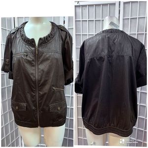 Chicos,Woman,Spring Jacket,Brown,Sz 2,zipper,short sleeves,pockets,fakeleather.!